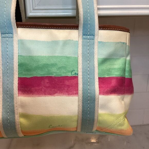 Coach Hampton Watercolor Pastel Stripes Small Mini Tote Handbag - Picture 5 of 16